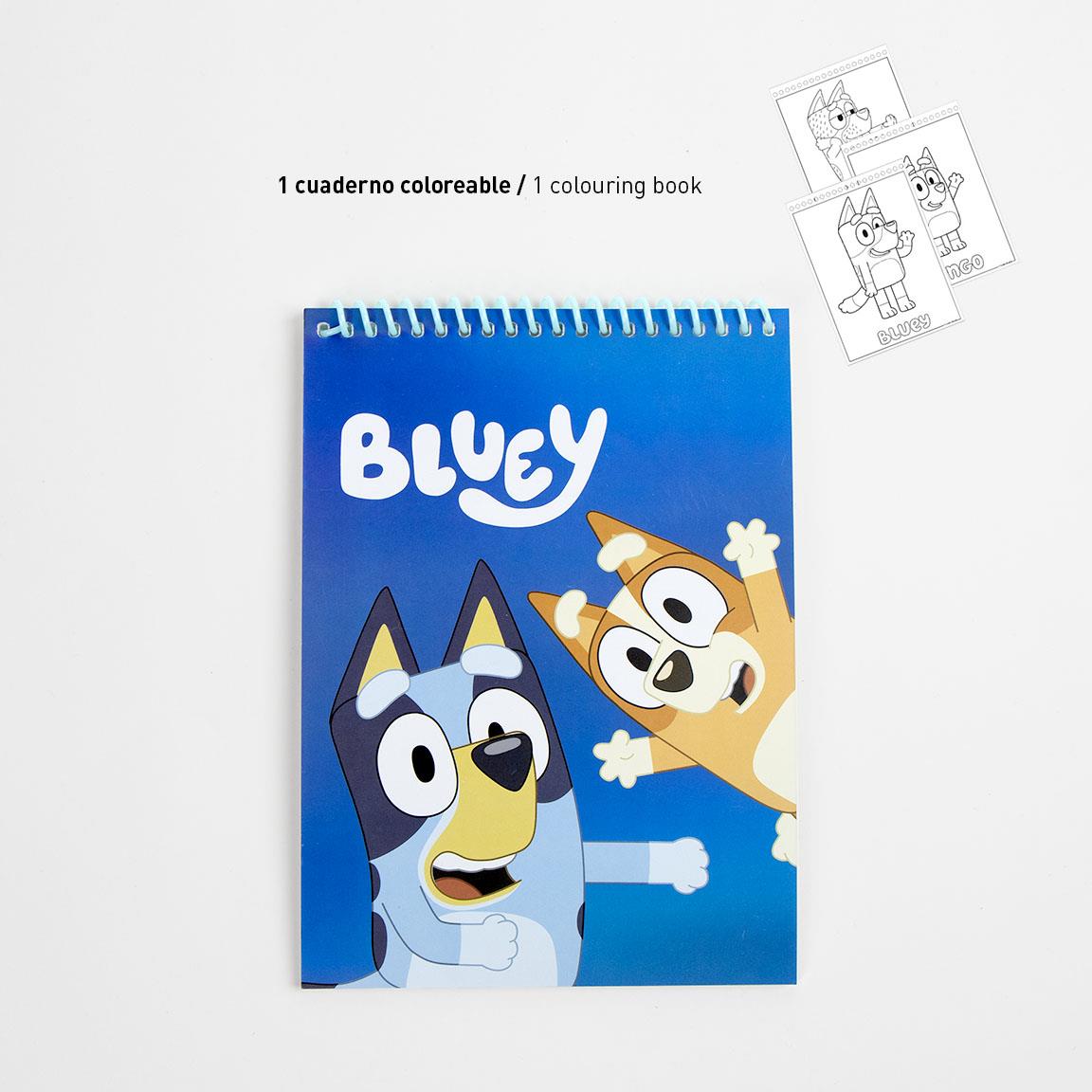 Комплект за творчески занимания с Bluey - цветен тетрад с Блуи и Бинго за рисуване и оцветяване.