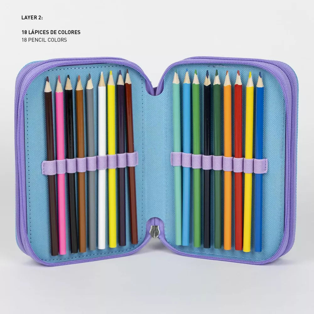 Ученически несесер Frozen - С 3 ципа с 18 цветни молива в разцветки