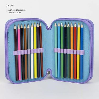 Ученически несесер Frozen - С 3 ципа с 18 цветни молива в разцветки