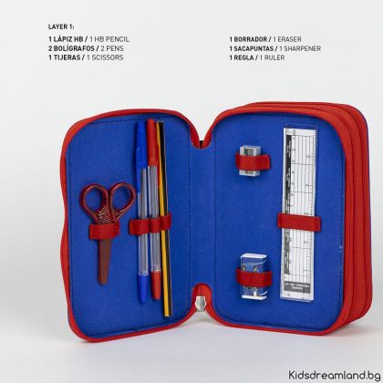 Ученически несесер Sonic - С 3 ципа отворен, с принадлежности вътре - моливи, пишещи средства и линеал.