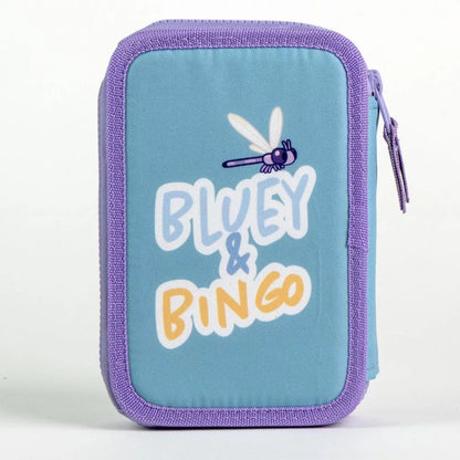 Ученически несесер Bluey - С 2 ципа, син цвят с изображение на Bluey и Bingo, идеален за училище.